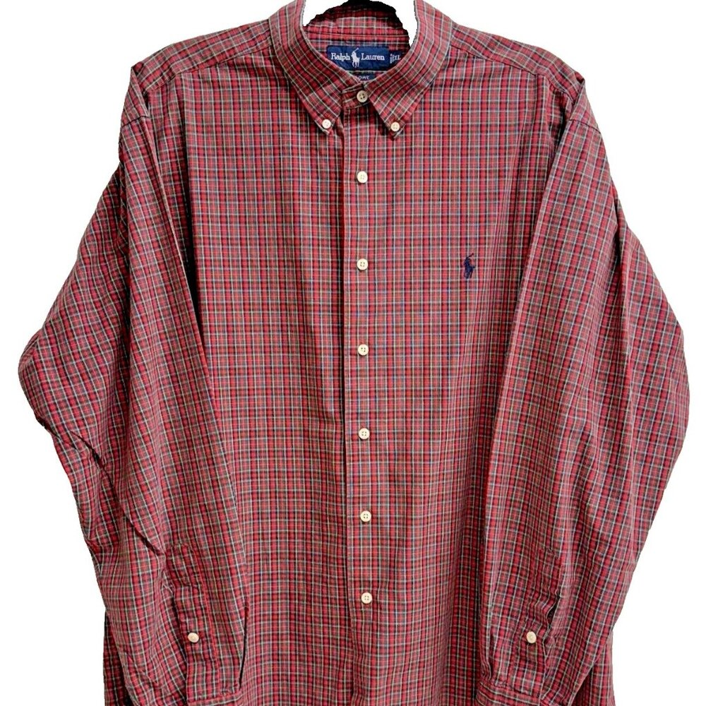 Ralph Lauren Mens Classic Fit Red Plaid Long Sleeve Button Down Shirt XL
